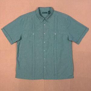 Cubavera Guayabera Shirt Mens XXL Teal Heathered Short Sleeve Polyester